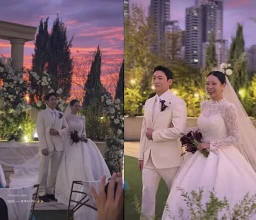 유현철♥김슬기, 노을 배경 '야외 결혼식' 내부사진 공개..신랑 '니가 좋아' 축가
